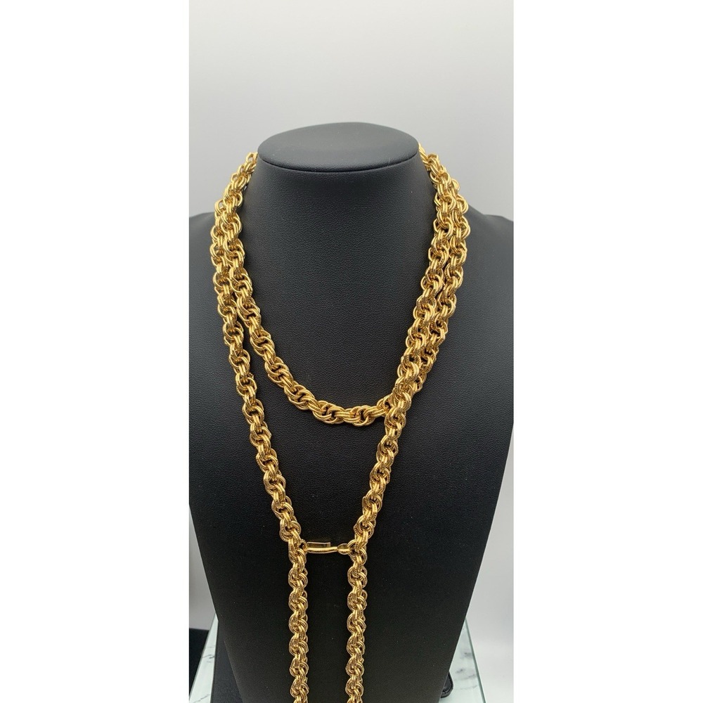 Vintage Gold Tone Chunky Chain Lariat Style Necklace With Open Work Balls - Picture 5 of 5